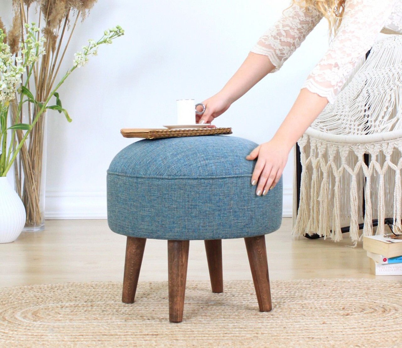 Taburet, Atelier del Sofa, 209FLF1167, Albastru - imagine 4